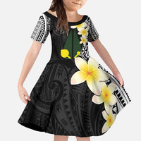 Alo Chiefdom Wallis and Futuna Personalized Family Matching Off Shoulder Maxi Dress and Hawaiian Shirt Frangipani Flowers Polynesian Pattern LT9 Daughter's Dress Black - Polynesian Pride