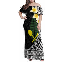 Alo Chiefdom Wallis and Futuna Personalized Family Matching Off Shoulder Maxi Dress and Hawaiian Shirt Frangipani Flowers Polynesian Pattern LT9 Mom's Dress Black - Polynesian Pride