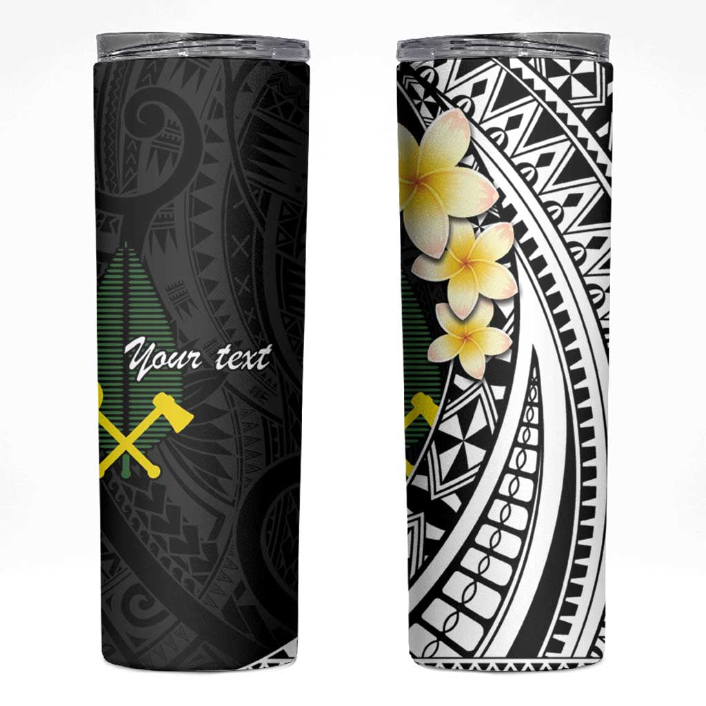 Alo Chiefdom Wallis and Futuna Personalized Skinny Tumbler Frangipani Flowers Polynesian Pattern LT9 Black - Polynesian Pride