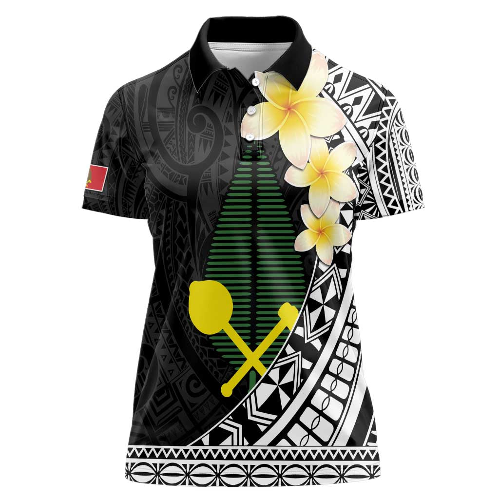Alo Chiefdom Wallis and Futuna Personalized Women Polo Shirt Frangipani Flowers Polynesian Pattern LT9 Female Black - Polynesian Pride