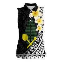 Alo Chiefdom Wallis and Futuna Personalized Women Sleeveless Polo Shirt Frangipani Flowers Polynesian Pattern LT9 Female Black - Polynesian Pride