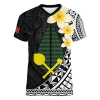 Alo Chiefdom Wallis and Futuna Personalized Women V-Neck T-Shirt Frangipani Flowers Polynesian Pattern LT9 Female Black - Polynesian Pride