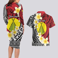 Sigave Chiefdom Wallis and Futuna Personalized Couples Matching Long Sleeve Bodycon Dress and Hawaiian Shirt Frangipani Flowers Polynesian Pattern LT9 - Polynesian Pride