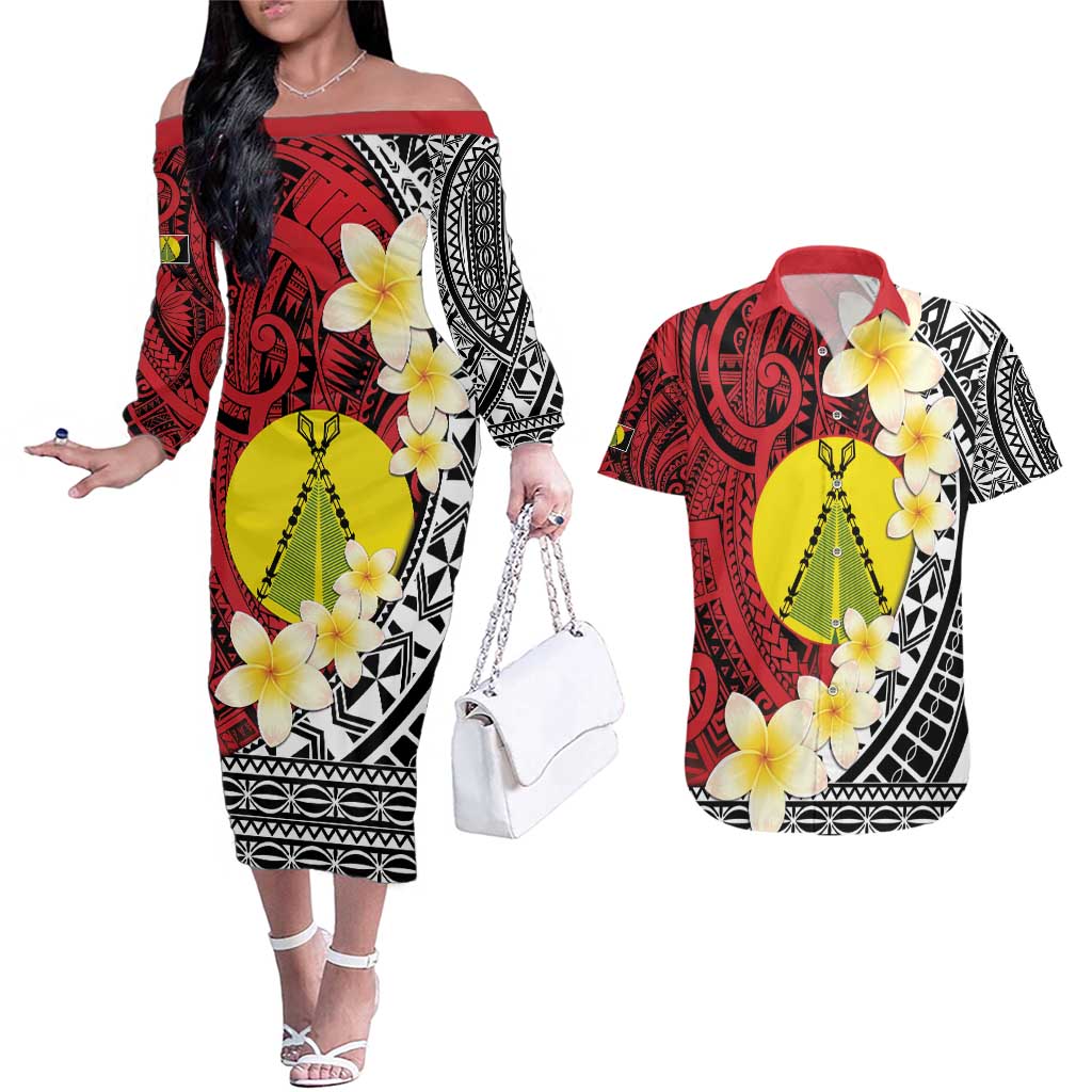 Sigave Chiefdom Wallis and Futuna Personalized Couples Matching Off The Shoulder Long Sleeve Dress and Hawaiian Shirt Frangipani Flowers Polynesian Pattern LT9 Red - Polynesian Pride