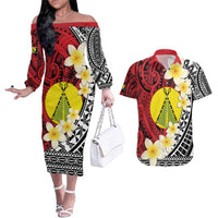 Sigave Chiefdom Wallis and Futuna Personalized Couples Matching Off The Shoulder Long Sleeve Dress and Hawaiian Shirt Frangipani Flowers Polynesian Pattern LT9 Red - Polynesian Pride