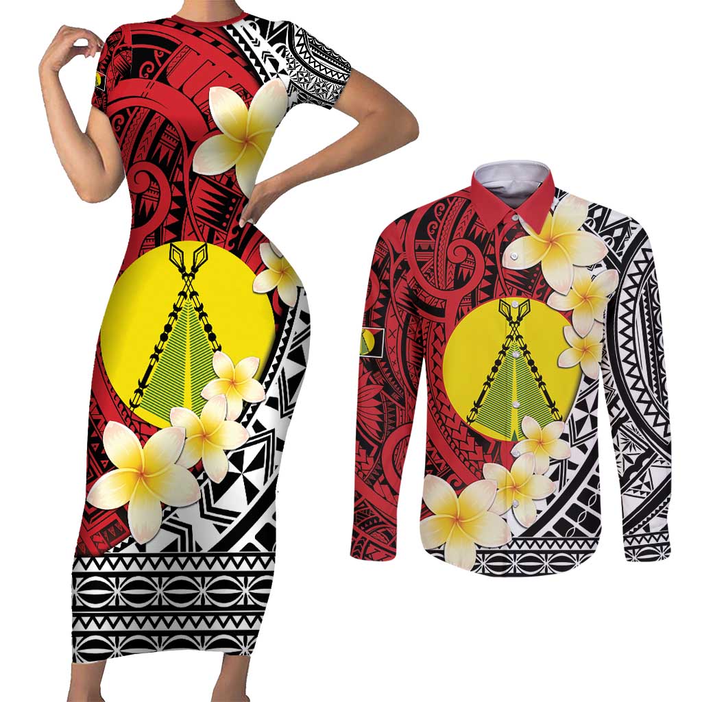 Sigave Chiefdom Wallis and Futuna Personalized Couples Matching Short Sleeve Bodycon Dress and Long Sleeve Button Shirt Frangipani Flowers Polynesian Pattern LT9 Red - Polynesian Pride