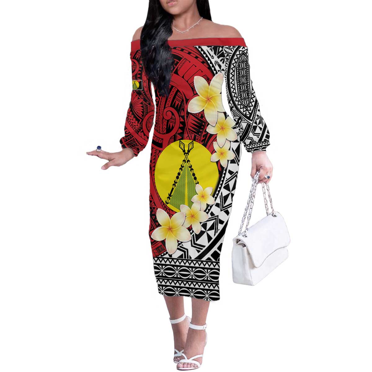 Sigave Chiefdom Wallis and Futuna Personalized Family Matching Off The Shoulder Long Sleeve Dress and Hawaiian Shirt Frangipani Flowers Polynesian Pattern LT9 Mom's Dress Red - Polynesian Pride