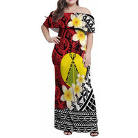 Sigave Chiefdom Wallis and Futuna Personalized Family Matching Off Shoulder Maxi Dress and Hawaiian Shirt Frangipani Flowers Polynesian Pattern LT9 Mom's Dress Red - Polynesian Pride