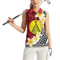 Sigave Chiefdom Wallis and Futuna Personalized Women Sleeveless Polo Shirt Frangipani Flowers Polynesian Pattern LT9 - Polynesian Pride