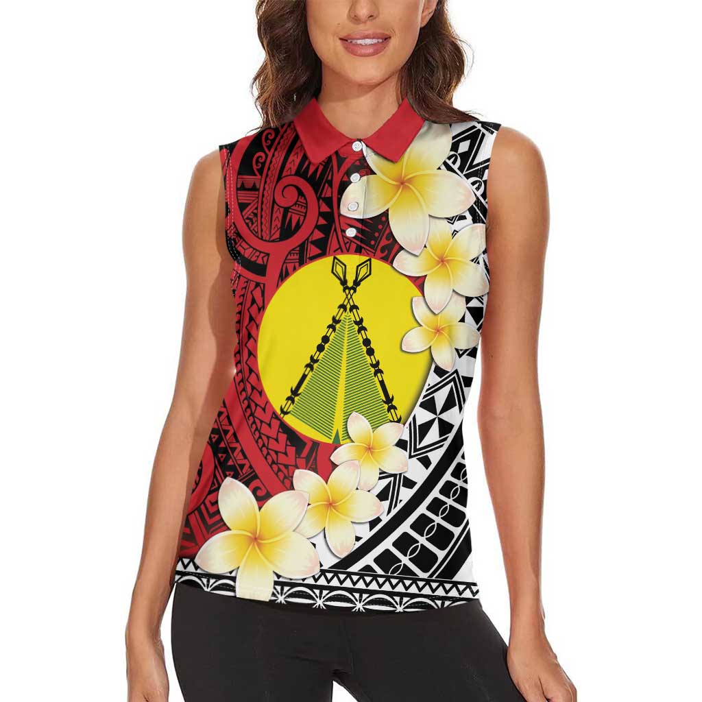 Sigave Chiefdom Wallis and Futuna Personalized Women Sleeveless Polo Shirt Frangipani Flowers Polynesian Pattern LT9 - Polynesian Pride