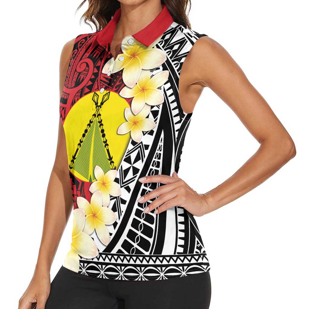 Sigave Chiefdom Wallis and Futuna Personalized Women Sleeveless Polo Shirt Frangipani Flowers Polynesian Pattern LT9 - Polynesian Pride