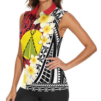 Sigave Chiefdom Wallis and Futuna Personalized Women Sleeveless Polo Shirt Frangipani Flowers Polynesian Pattern LT9 - Polynesian Pride