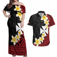 Uvea Chiefdom Wallis and Futuna Personalized Couples Matching Off Shoulder Maxi Dress and Hawaiian Shirt Frangipani Flowers Polynesian Pattern LT9 Red - Polynesian Pride