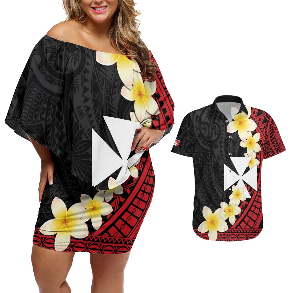 Uvea Chiefdom Wallis and Futuna Personalized Couples Matching Off Shoulder Short Dress and Hawaiian Shirt Frangipani Flowers Polynesian Pattern LT9 Red - Polynesian Pride