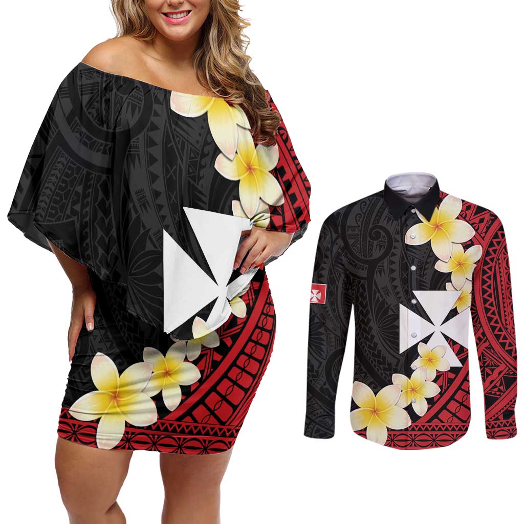 Uvea Chiefdom Wallis and Futuna Personalized Couples Matching Off Shoulder Short Dress and Long Sleeve Button Shirt Frangipani Flowers Polynesian Pattern LT9 Red - Polynesian Pride