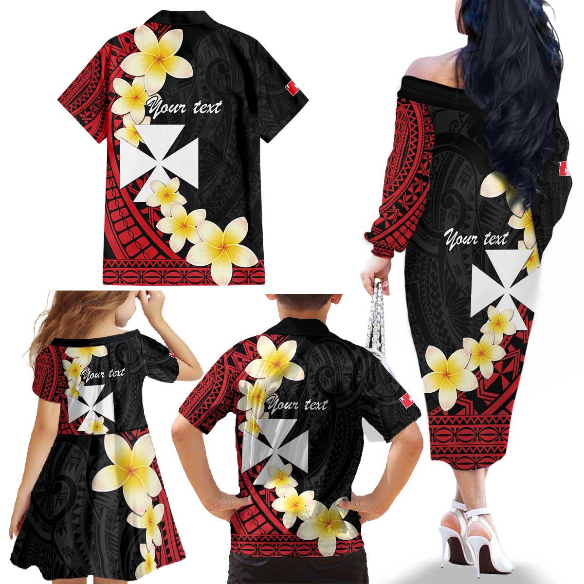 Uvea Chiefdom Wallis and Futuna Personalized Family Matching Off The Shoulder Long Sleeve Dress and Hawaiian Shirt Frangipani Flowers Polynesian Pattern LT9 - Polynesian Pride