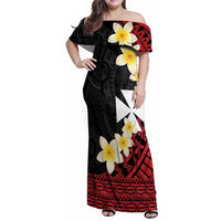 Uvea Chiefdom Wallis and Futuna Personalized Family Matching Off Shoulder Maxi Dress and Hawaiian Shirt Frangipani Flowers Polynesian Pattern LT9 Mom's Dress Red - Polynesian Pride