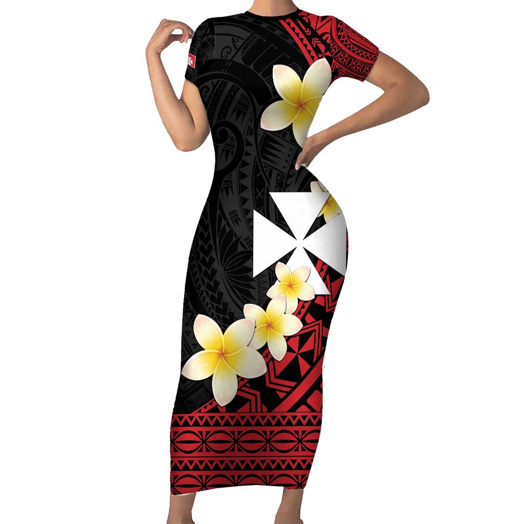Uvea Chiefdom Wallis and Futuna Personalized Family Matching Short Sleeve Bodycon Dress and Hawaiian Shirt Frangipani Flowers Polynesian Pattern LT9 Mom's Dress Red - Polynesian Pride