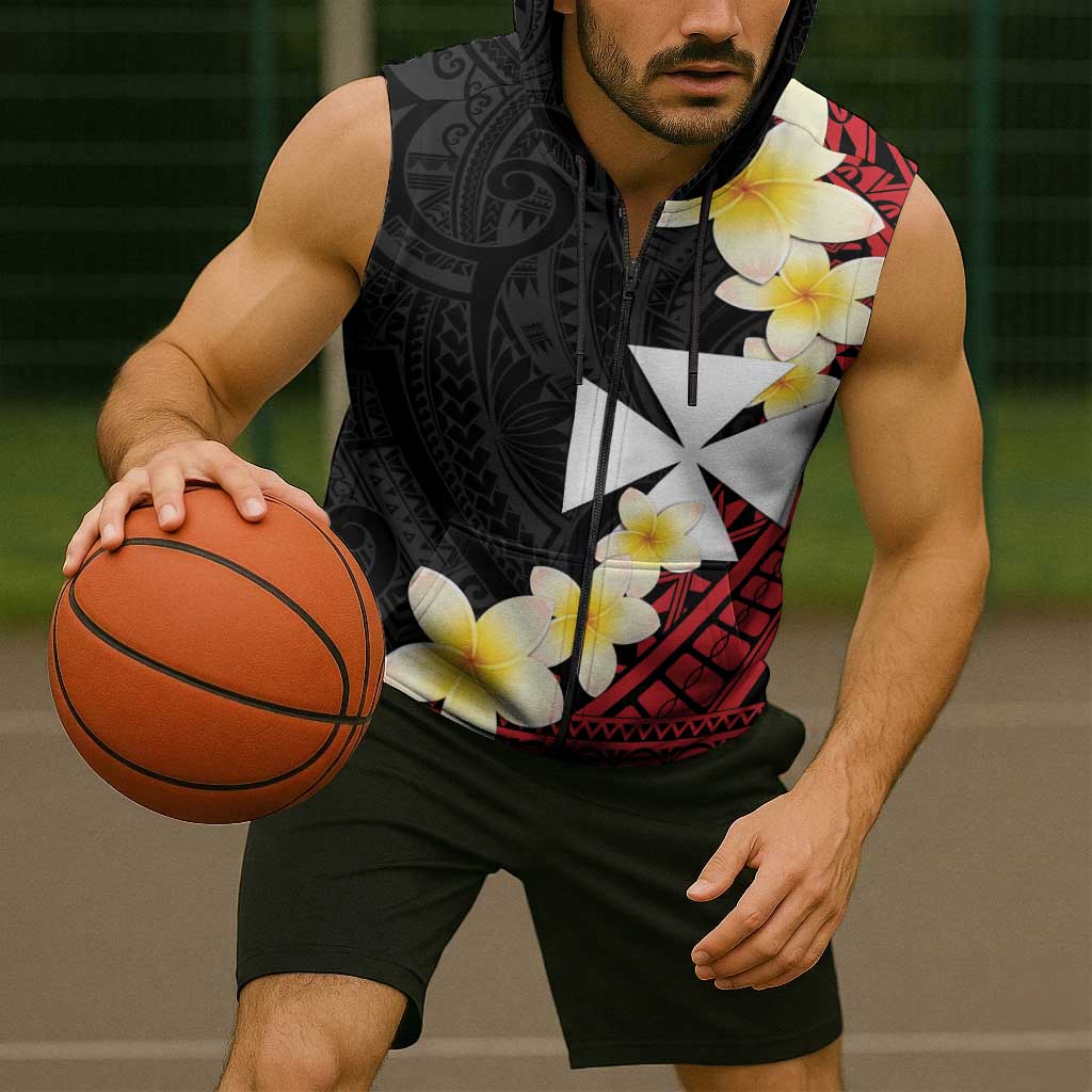 Uvea Chiefdom Wallis and Futuna Personalized Sleeveless Zip Hoodie Frangipani Flowers Polynesian Pattern - Polynesian Pride