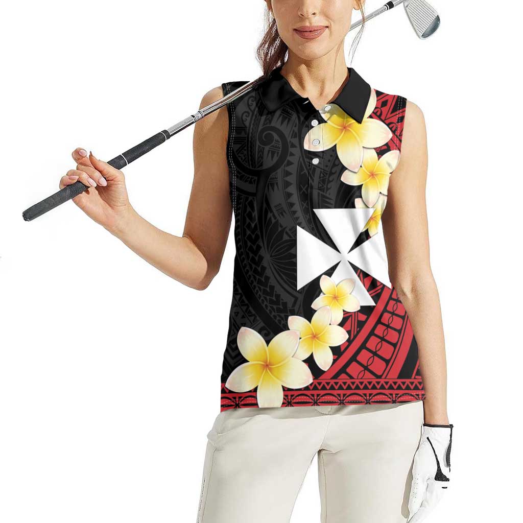 Uvea Chiefdom Wallis and Futuna Personalized Women Sleeveless Polo Shirt Frangipani Flowers Polynesian Pattern LT9 - Polynesian Pride