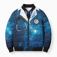 New Zealand Nurses RN Personalised Bomber Puffer Jacket Galaxy Stethoscope Maori Motif LT9 Unisex Galaxy - Polynesian Pride