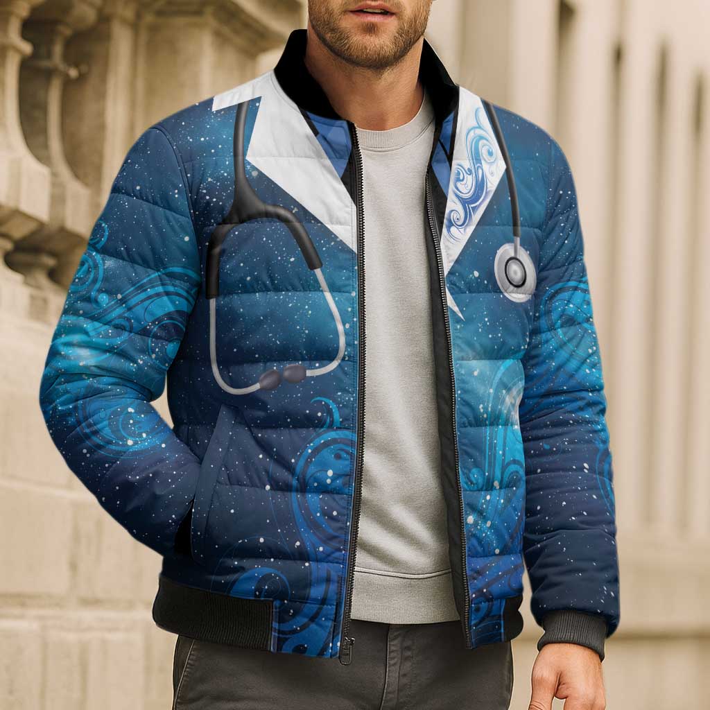 New Zealand Nurses RN Personalised Bomber Puffer Jacket Galaxy Stethoscope Maori Motif LT9 - Polynesian Pride