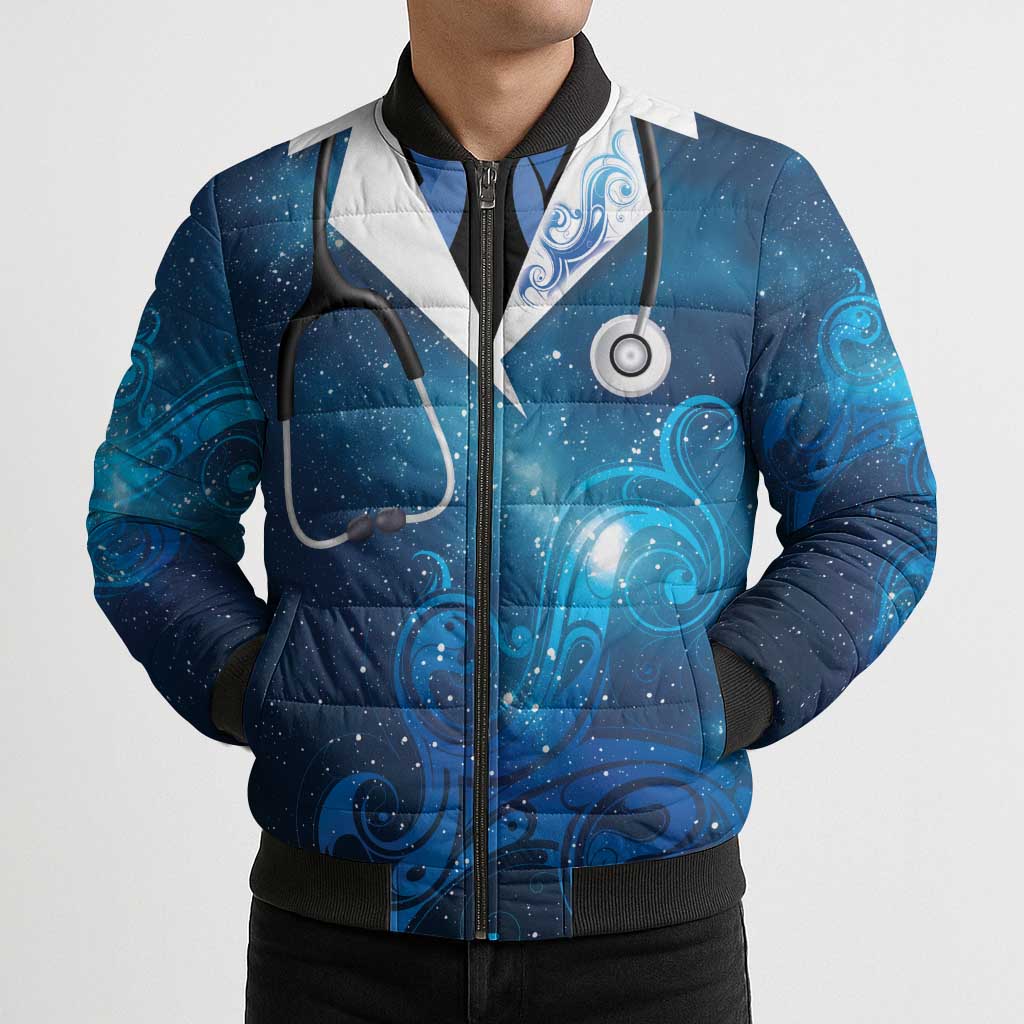 New Zealand Nurses RN Personalised Bomber Puffer Jacket Galaxy Stethoscope Maori Motif LT9 - Polynesian Pride