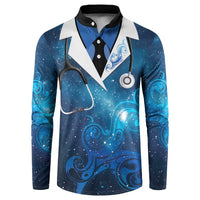 New Zealand Nurses RN Personalised Button Sweatshirt Galaxy Stethoscope Maori Motif