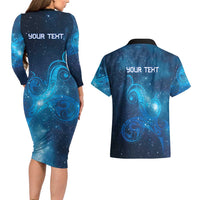 New Zealand Nurses RN Personalised Couples Matching Long Sleeve Bodycon Dress and Hawaiian Shirt Galaxy Stethoscope Maori Motif LT9 - Polynesian Pride