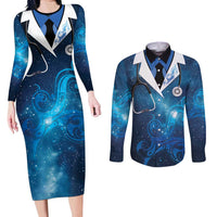 New Zealand Nurses RN Personalised Couples Matching Long Sleeve Bodycon Dress and Long Sleeve Button Shirt Galaxy Stethoscope Maori Motif LT9 Galaxy - Polynesian Pride