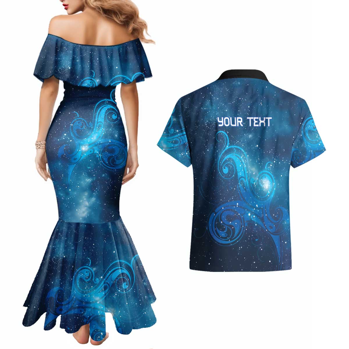 New Zealand Nurses RN Personalised Couples Matching Mermaid Dress and Hawaiian Shirt Galaxy Stethoscope Maori Motif LT9 - Polynesian Pride