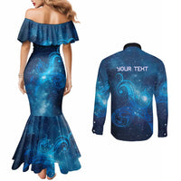 New Zealand Nurses RN Personalised Couples Matching Mermaid Dress and Long Sleeve Button Shirt Galaxy Stethoscope Maori Motif LT9 - Polynesian Pride