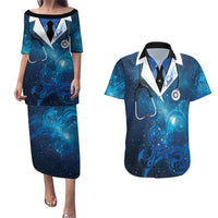 New Zealand Nurses RN Personalised Couples Matching Puletasi and Hawaiian Shirt Galaxy Stethoscope Maori Motif LT9 Galaxy - Polynesian Pride
