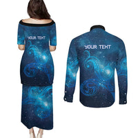 New Zealand Nurses RN Personalised Couples Matching Puletasi and Long Sleeve Button Shirt Galaxy Stethoscope Maori Motif LT9 - Polynesian Pride