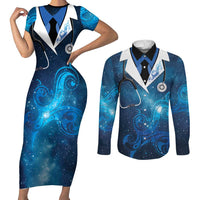 New Zealand Nurses RN Personalised Couples Matching Short Sleeve Bodycon Dress and Long Sleeve Button Shirt Galaxy Stethoscope Maori Motif LT9 Galaxy - Polynesian Pride