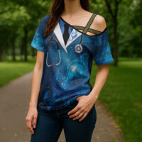 New Zealand Nurses RN Personalised Cross Shoulder Shirt Galaxy Stethoscope Maori Motif