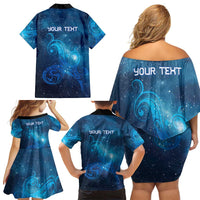 New Zealand Nurses RN Personalised Family Matching Off Shoulder Short Dress and Hawaiian Shirt Galaxy Stethoscope Maori Motif LT9 - Polynesian Pride