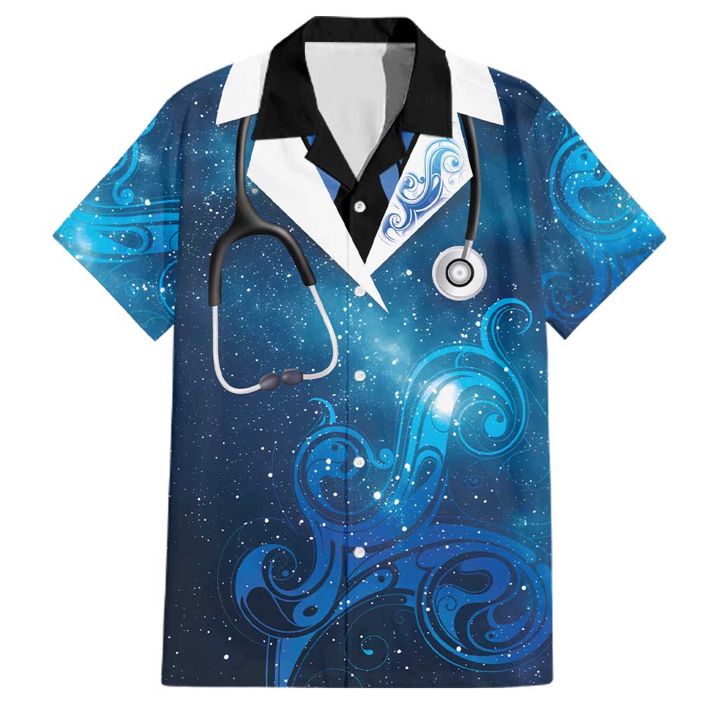 New Zealand Nurses RN Personalised Family Matching Tank Maxi Dress and Hawaiian Shirt Galaxy Stethoscope Maori Motif LT9 Dad's Shirt - Short Sleeve Galaxy - Polynesian Pride
