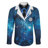 New Zealand Nurses RN Personalised Family Matching Tank Maxi Dress and Hawaiian Shirt Galaxy Stethoscope Maori Motif LT9 Dad's Shirt - Long Sleeve Galaxy - Polynesian Pride