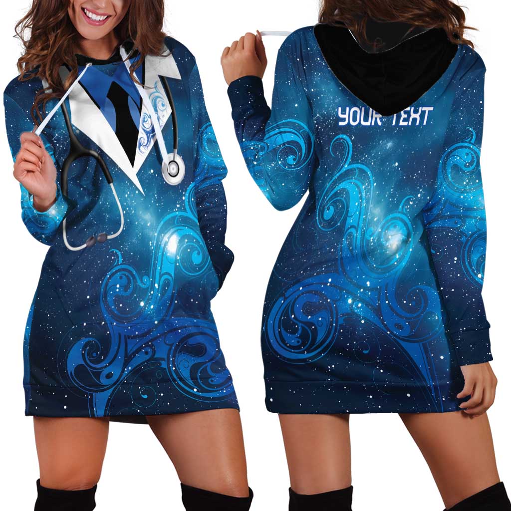 New Zealand Nurses RN Personalised Hoodie Dress Galaxy Stethoscope Maori Motif LT9 - Polynesian Pride