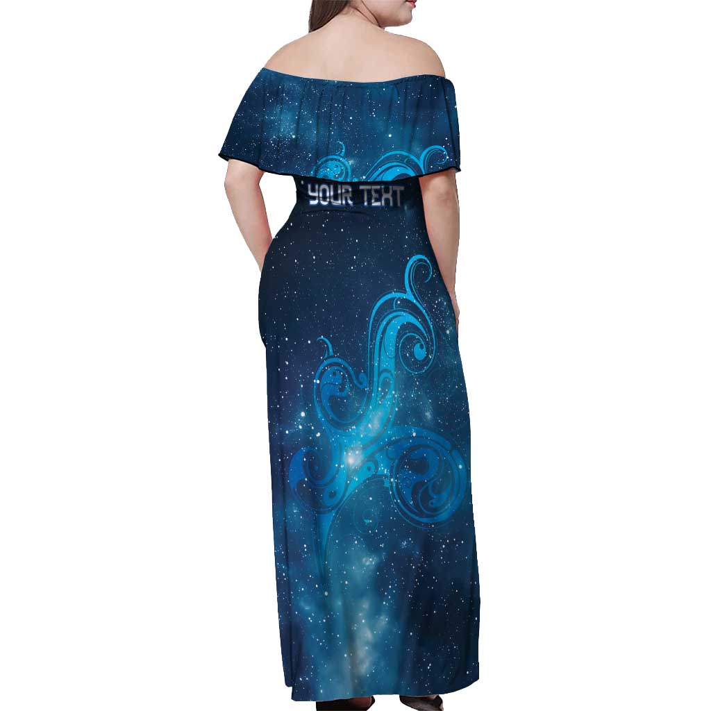 New Zealand Nurses RN Personalised Off Shoulder Maxi Dress Galaxy Stethoscope Maori Motif