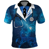 New Zealand Nurses RN Personalised Polo Shirt Galaxy Stethoscope Maori Motif
