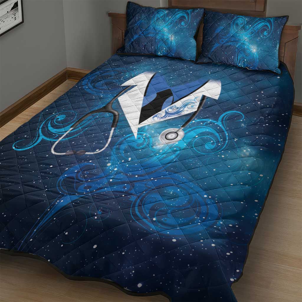 New Zealand Nurses RN Quilt Bed Set Galaxy Stethoscope Maori Motif