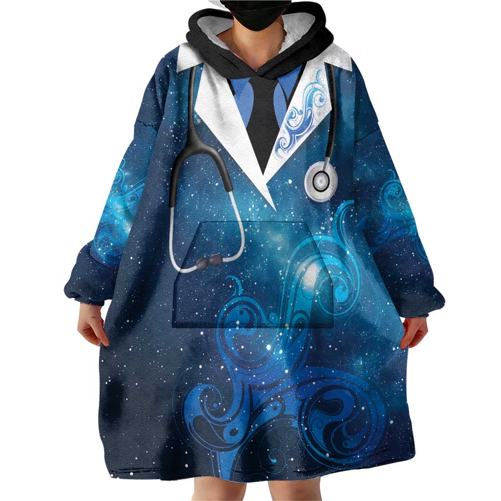 New Zealand Nurses RN Personalised Wearable Blanket Hoodie Galaxy Stethoscope Maori Motif LT9 - Polynesian Pride