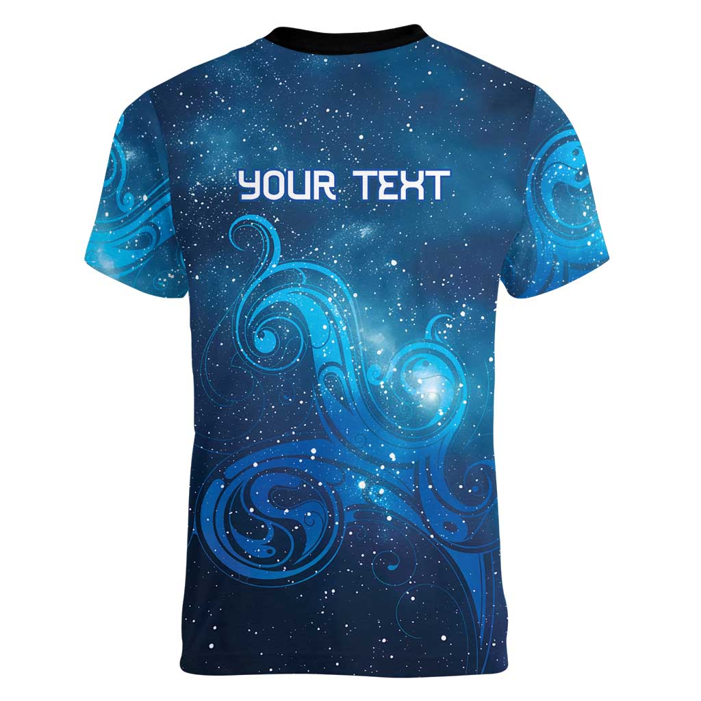 New Zealand Nurses RN Personalised Women V-Neck T-Shirt Galaxy Stethoscope Maori Motif LT9 - Polynesian Pride