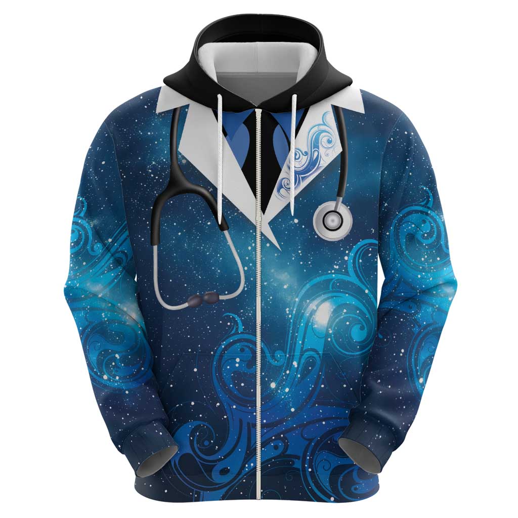New Zealand Nurses RN Personalised Zip Hoodie Galaxy Stethoscope Maori Motif