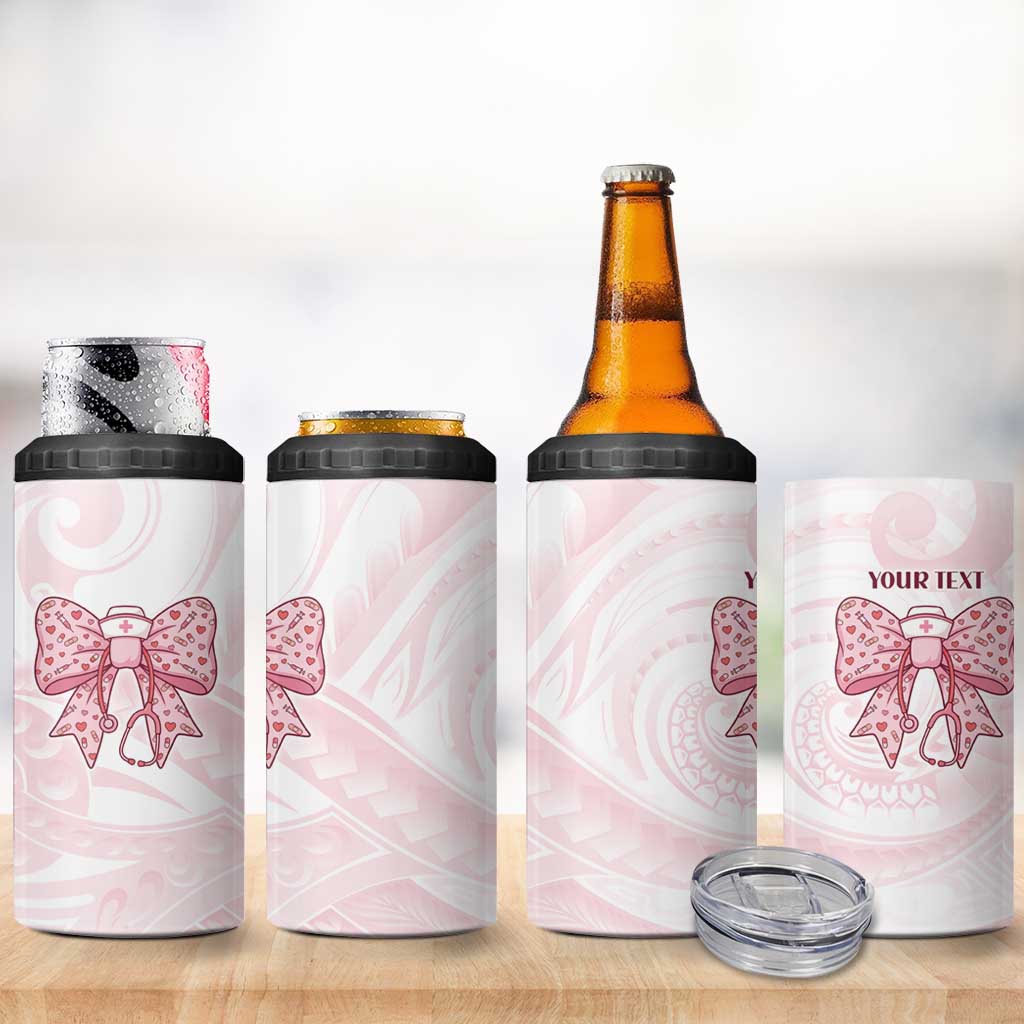 New Zealand Nurses RN Personalised 4 in 1 Can Cooler Tumbler Pink Stethoscope Coquette Bow Maori Motif LT9 - Polynesian Pride