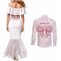 New Zealand Nurses RN Personalised Couples Matching Mermaid Dress and Long Sleeve Button Shirt Pink Stethoscope Coquette Bow Maori Motif LT9 - Polynesian Pride