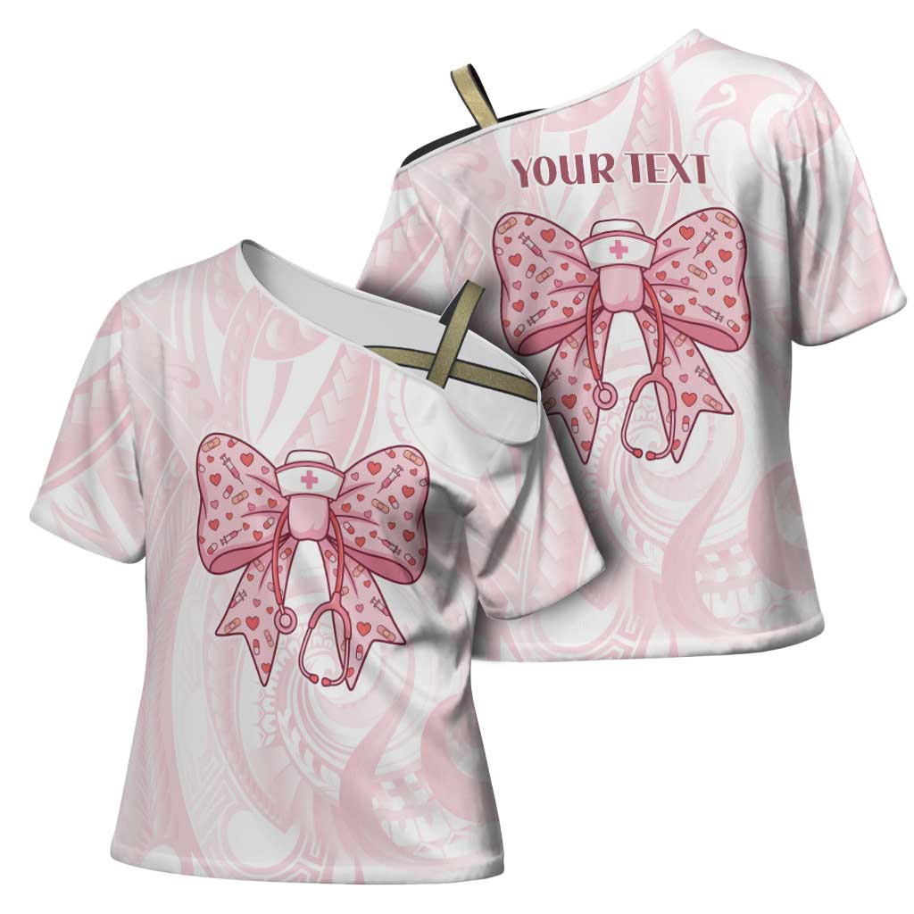 New Zealand Nurses RN Personalised Cross Shoulder Shirt Pink Stethoscope Coquette Bow Maori Motif LT9 - Polynesian Pride