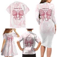New Zealand Nurses RN Personalised Family Matching Long Sleeve Bodycon Dress and Hawaiian Shirt Pink Stethoscope Coquette Bow Maori Motif LT9 - Polynesian Pride